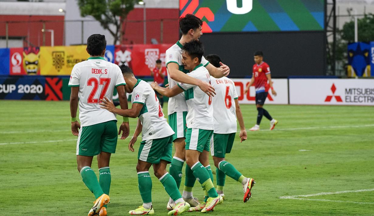 Pada babak kedua, pelatih Shin Tae-yong memasukkan Elkan Baggott dan Witan Sulaeman. Hasilnya, Witan Sulaeman (kedua dari kanan) mampu memperbesar keunggulan Timnas Indonesia 3-1 atas Laos pada menit ke-56. (Dok. PSSI)