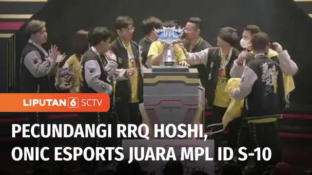 ONIC Esports keluar sebagai juara setelah menumbangkan RRQ Hoshi di partai puncak turnamen Mobile Legends Professional League Indonesia season ke-10. ONIC Esports meraih hadiah Rp 2,2 miliar dan RRQ Hoshi Rp 1 miliar.