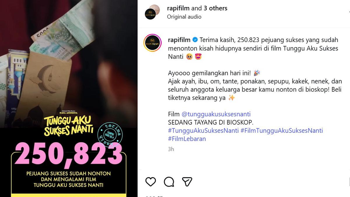 Film Tunggu Aku Sukses Nanti Tembus 250 Ribu Penonton pada Hari Keempat Penayangan