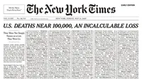 Surat kabar ternama New York Times memasang daftar panjang dari nama-nama masyarakat di AS yang meninggal karena Virus Corona COVID-19. (NY Times)