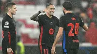 Di sisa tambahan waktu, atau pada menit ke-90+6, Rapinha mencetak gol kemenangan Barcelona atas Benfica. (PATRICIA DE MELO MOREIRA/AFP)