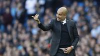 Manajer City Pep Guardiola dalam laga melawan Everton, pada Sabtu (15/10/2016) malam. City imbang 1-1. (Reuters / Phil Noble)