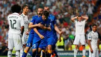 Alvaro Morata merayakan golnya ke gawang Real Madrid dalam Leg 2 Semifinal Liga Champions di Stadion Santiago Bernabeu, Madrid, (14/5/2015). (Reuters / Sergio Perez)