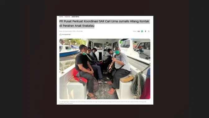 Cek Fakta Liputan6.com menemukan klaim foto lima jurnalis yang hilang kontak ditemukan terdampar di Pulau Seribu