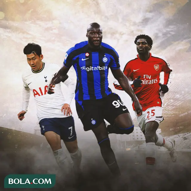 Ilustrasi - Son Heung-min, Romelu Lukaku, Emmanuel Adebayor