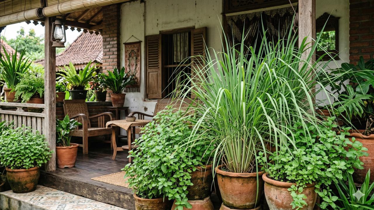 Kombinasi Tanaman Herbal Anti Nyamuk di Teras (Foto: Gemini AI)