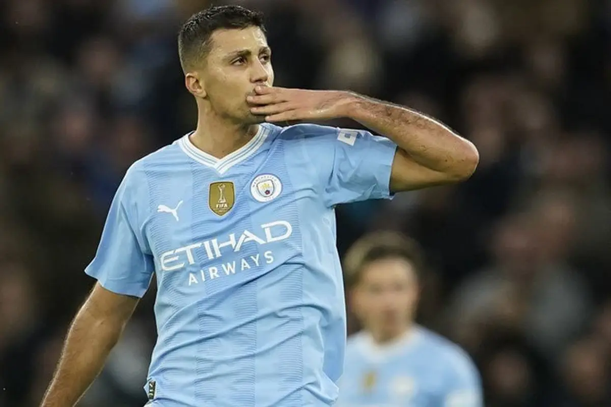 Premier League 2023/2024: Selebrasi gol Rodri dalam laga Manchester City vs Sheffield di pekan 20 (c) AP Photo/Dave Thompson