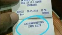 Struk atau nota pembayaran salah satu restoran di Yogyakarta yang bertagar 2019 Ganti Presiden. (Foto: Istimewa/Twitter/Solopos.com)