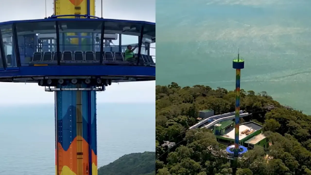 Wahana Menara Pandang Mendadak Macet di Ketinggian 61 Meter, Puluhan Turis Uji Nyali Turun Pakai Tali