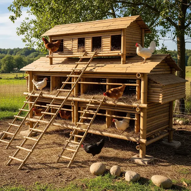 Model Kandang Ayam Umbaran dari Bambu untuk Lahan Sempit