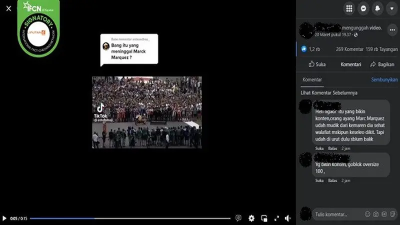 Gambar Tangkapan Layar Video yang Diklaim Pembalap MotoGP Marc Marquez Meninggal Dunia (sumber: Facebook).