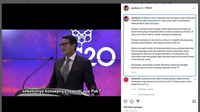 Unggahan Sandiaga Uno. (Foto: Dok. Instagram @sandiuno)