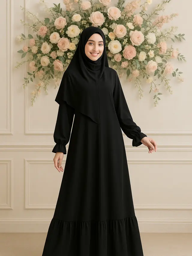 Model Gamis Hitam Syar’i Kekinian