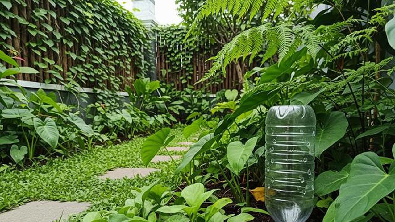 Drip Irrigation Tertanam Ala Pretty Purple Door/Ide Kebun di Halaman dengan Pengairan Otomatis dari Botol Bekas (Sumber: gemini.com)
