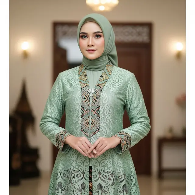 Model Gamis Brokat Etnik Warna Pastel (Gemini AI)