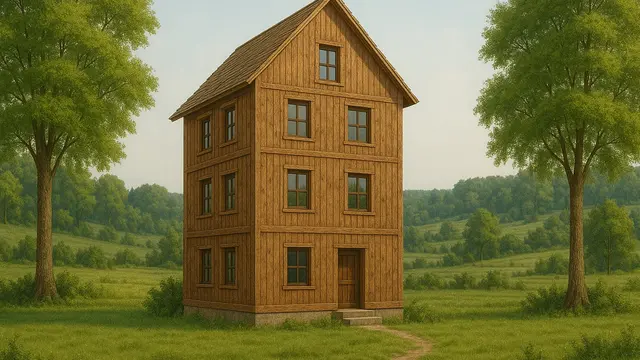 Rumah Kayu 3 Tingkat Asri di Pedesaan (created by AI)