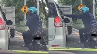 Pemotor minta uang ke pengendara mobil (TikTok/@calista_jeniim)