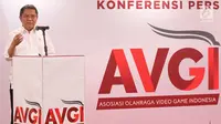 Menkominfo Rudiantara memberikan sambutan pada pelantikan pengurus Asosiasi Olahraga Video Games Indonesia (AVGI) di Jakarta, Selasa (16/7/2019). AVGI resmi hadir sebagai lembaga independen dan profesional yang berkomitmen memajukan industri Esports di tanah air. (Liputan6.com/HO/Bon)