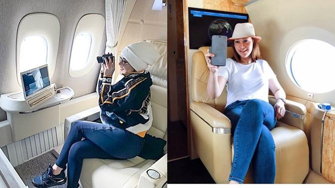 Beda Gaya Syahrini dan Maia Estianty Saat Naik Jet Pribadi (Sumber: Instagram/princessyahrini/maiaestiantyreal/)