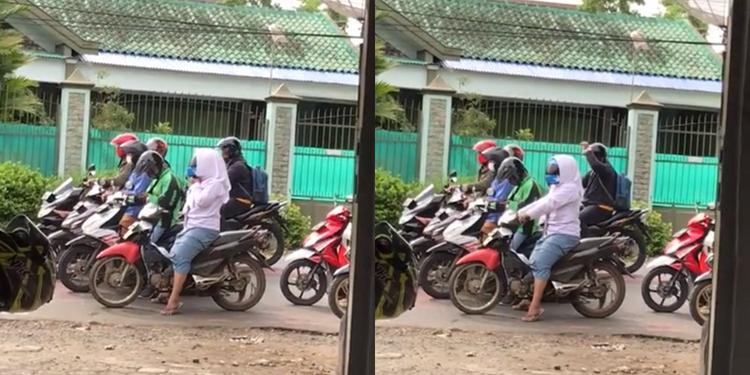 Viral Pemotor Wanita Pakai Helm dengan Cara Tak Biasa, Dilapisi Jilbab