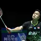 Tunggal putra Indonesia, Anthony Ginting, di Kejuaraan Dunia Bulutangkis 2019 yang digelar di Basel, Swiss. (PBSI)