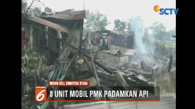 Tabung gas 3 kg meledak, enam rumah di Deli Sedang, Sumatra Utara, terbakar.