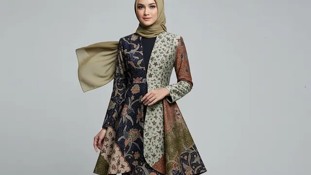 Model Gamis Terbaru Batik Kombinasi Blazer