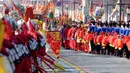 Patung dewi laut China Mazu terlihat dalam parade keliling Pulau Meizhou di Kota Putian, Provinsi Fujian, China, 25 Oktober 2020. Pada 2009 lalu, kepercayaan dan adat istiadat Mazu dimasukkan dalam Daftar Warisan Budaya Takbenda kategori Kemanusiaan UNESCO. (Xinhua/Wei Peiquan)