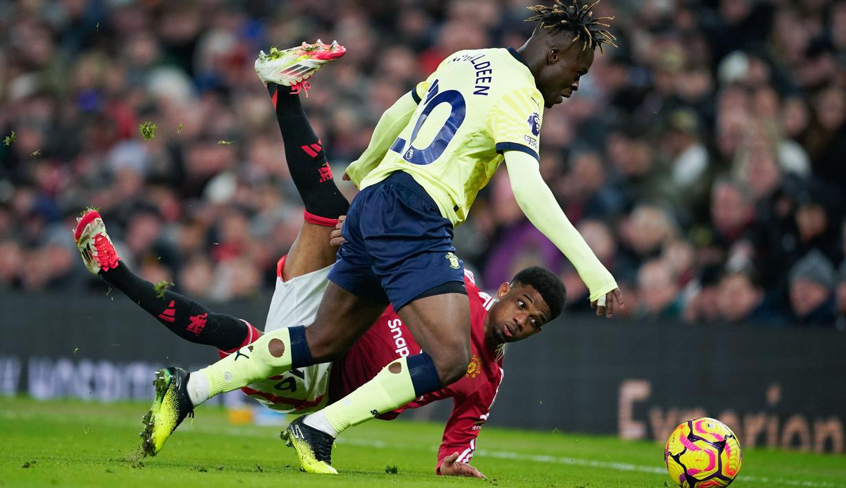 Diallo juga masuk buku sejarah setelah mencatatkan keterlibatan 12 gol bagi MU sepanjang musim, pemain Afrika pertama dengan catatan tersebut sepanjang sejarah Setan Merah. (AFP/Oli Scarff)