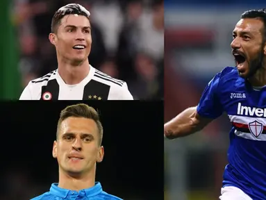 Quagliarella semakin kokoh di daftar teratas pencetak gl terbanyak Serie A musim 2018/19. Kini raihan gol nya semakin menjauhi para kompetitor. Bomber Sampdoria kini telah mengmas 26 gol, selisih 5 gol dari mega bintang Juventus, Cristiano Ronaldo. (Kolase Foto AFP)