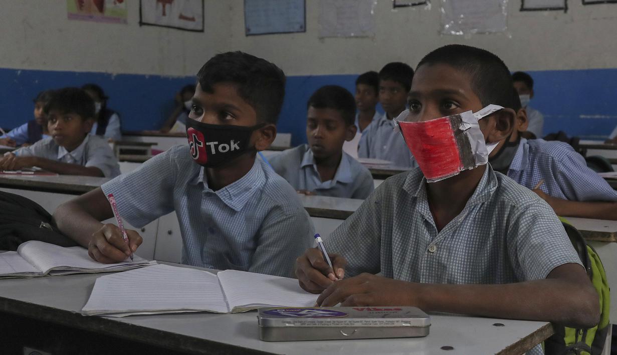 Foto Lucunya Masker Ala Siswa India Untuk Cegah Corona Global