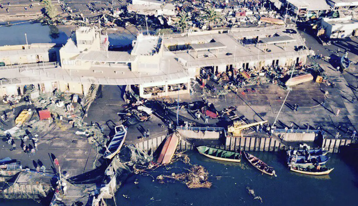 Pamandangan udara kota Coquimbo usai gempa bumi melanda wilayah Chile, (17/9/2015). Gempa yang menewaskan sekitar sepuluh orang dan memaksa satu juta orang mengungsi dari rumah mereka ke dekat pantai. (REUTERS/Rodrigo Garrido)