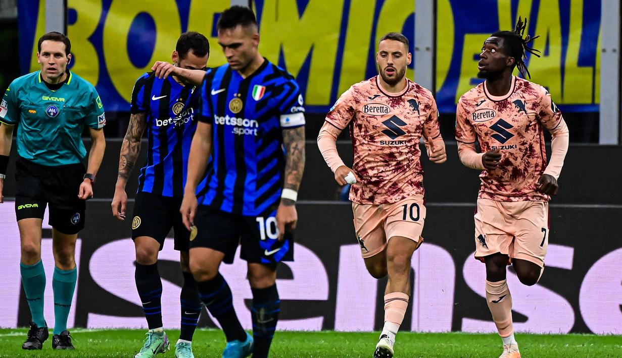 Gol penalti Nikola Vlasic pada menit ke-86 memperkecil kekalahan Torino saat melawan Inter Milan. (Piero CRUCIATTI/AFP)