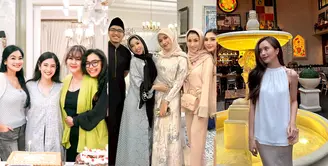 Bukber bareng keluarga Nia Ramadhani, Marshanda tampil fresh dengan blus warna ungu dan rok floral dominasi warna kuning cerah. [@marshanda99]