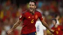 Selebrasi gelandang Timnas Spanyol, Mikel Merino setelah menjebol gawang Timnas Siprus pada laga Grup A Kualifikasi Euro 2024 di Granada, Spanyol, Rabu (13/9/2023) dini hari WIB. (AP Photo/Fermin Rodriguez)