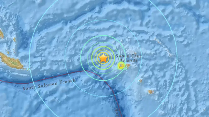 Gempa bumi yang mengguncang Kepulauan Santa Cruz di Pasifik Selatan, Kepulauan Solomon. (http://earthquake.usgs.gov)