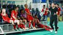 Pemain Persija Jakarta tertawa bersama dengan pelatih Thomas Doll setelah menang dramatis atas Dewa United pada laga BRI Liga 1 di Stadion Indomilk Arena, Tangerang, Senin (10/4/2023). Persija menang dengan skor 1-0.  (Bola.com/M Iqbal Ichsan)