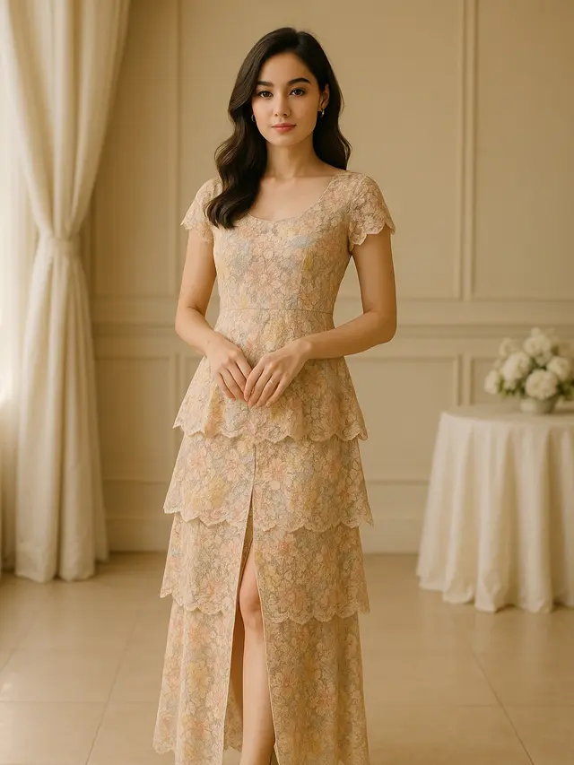 Dress Batik Layer Belah Tengah untuk Acara Formal