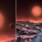 Ilustrasi: planet serupa Bumi di sekitar bintang kerdil yang diperkirakan mampu menyokong kehidupan (sumber: mirror.com)