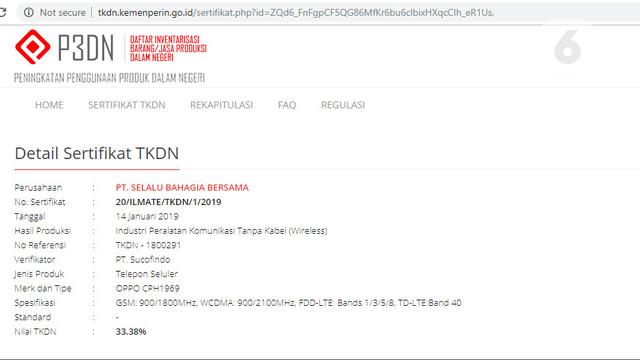 Sertifikat TKDN Oppo F11