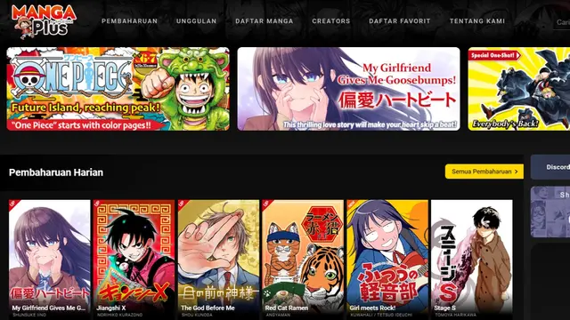 Tampilan situs Manga Plus (mangaplus.shueisha.co.jp)