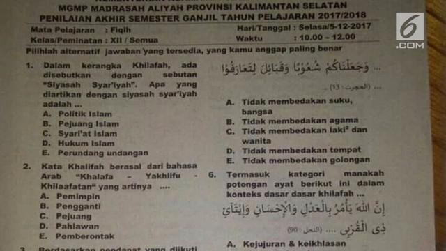 Video Isu Khilafah Di Soal Ujian Madrasah Aliyah News Liputan6 Com