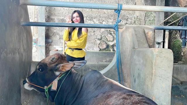Novi Rizki berpose dengan hewan kurbannya tahun 2021 ini (https://www.instagram.com/p/CRgPA6wBDmp/)