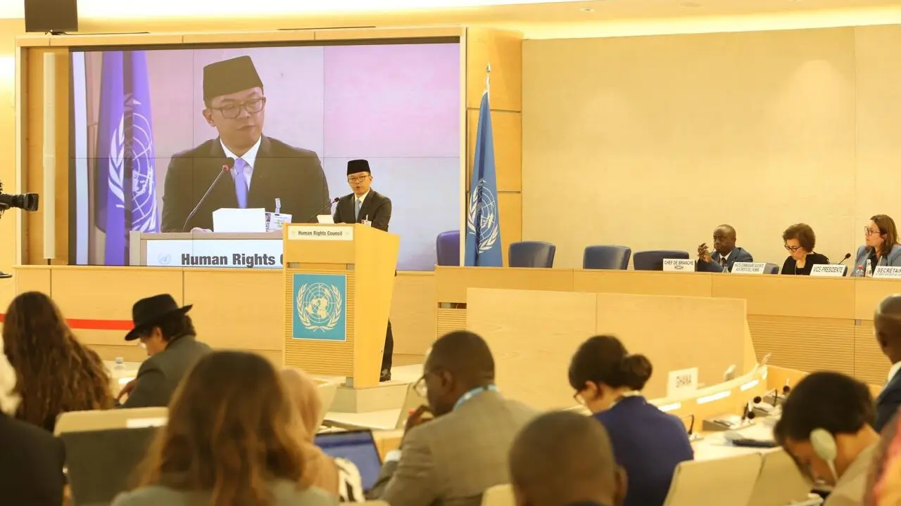 Menteri Luar Negeri RI Sugiono dalam Pertemuan High-Level Segment Dewan Hak Asasi Manusia (Dewan HAM) PBB Sesi ke-58 di Jenewa, Swiss (24/2/2025). (Dok. Kemlu RI)