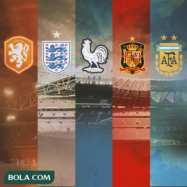 Ilustrasi - Logo Timnas Belanda, Inggris, Prancis, Spanyol, Argentina