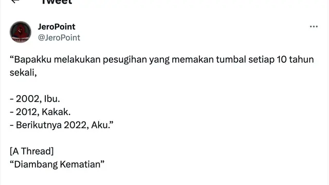 Utas Di Ambang Kematian. (Foto: Dok. Twitter @JeroPoint)