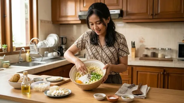 Membuat Kentang Pancake Mozarella