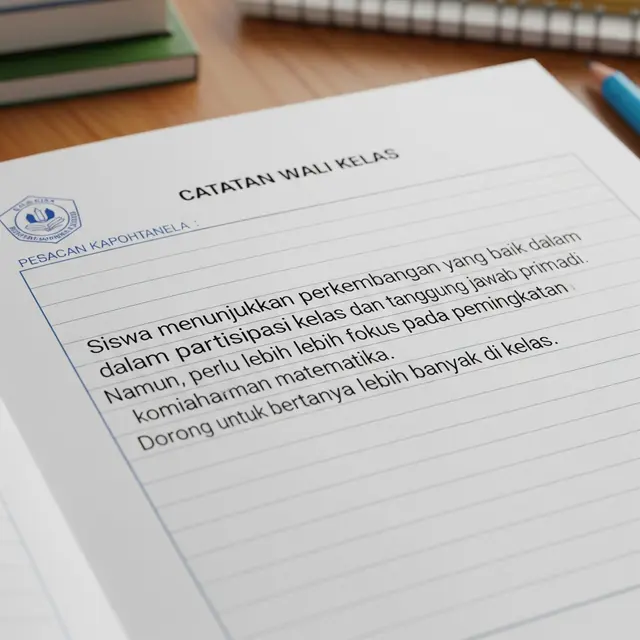 Contoh Catatan Wali Kelas di Raport SMP