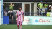 Penyerang Inter Miami Lionel Messi terlihat kecewa setelah Seattle Sounders&nbsp;mencetak gol pada final Leagues Cup, Senin, 1&nbsp;September 2025, di Seattle. (AP Photo/Lindsey Wasson)