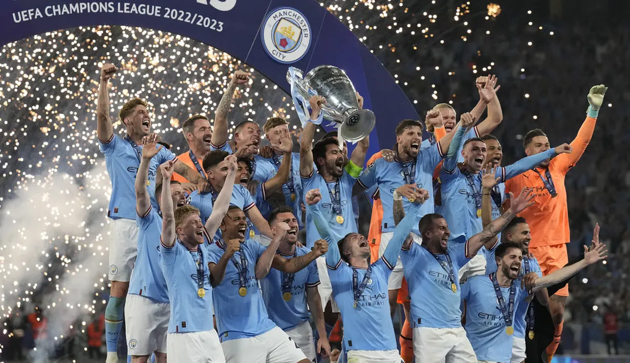 <p>Pada pertandingan yang berlangsung di Ataturk Olympic Stadium, Manchester City menang tipis 1-0. Satu-satunya gol yang tercipta pada pertandingan ini dipersembahkan oleh Rodri pada menit ke-68. (AP Photo/Antonio Calanni)</p>